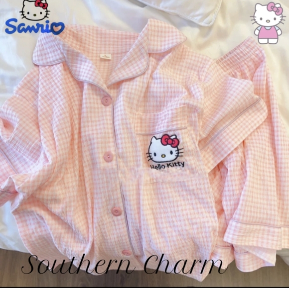 🆕Hello Kitty Miniso Gingham Short PJ's - Picture 2 of 9